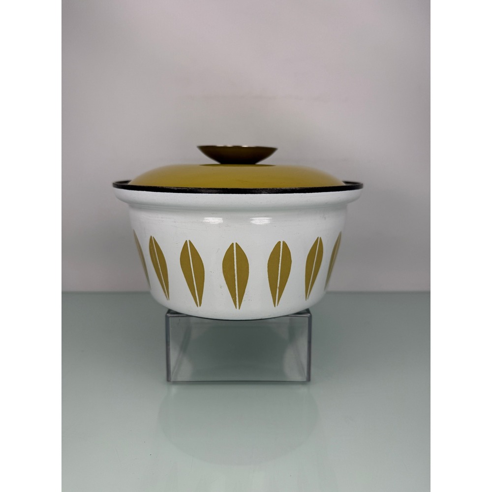 Vintage Cathrineholm Lotus Casserole Dish 7" Mustard Yellow MCM Enamel Small